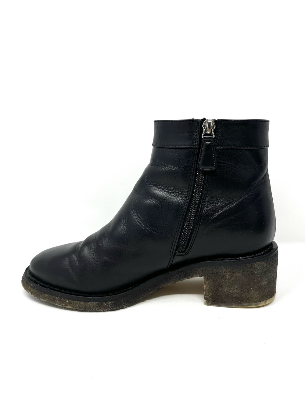 Chanel Black Leather CC Logo Turnlock Ankle Boot Boots Booties Shoes Moto 38 38C - Picture 4 of 11